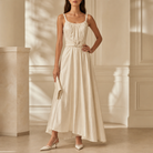 Ecru wrap dress with adjustable waist tie by Lord & Taylor Heritage, front view