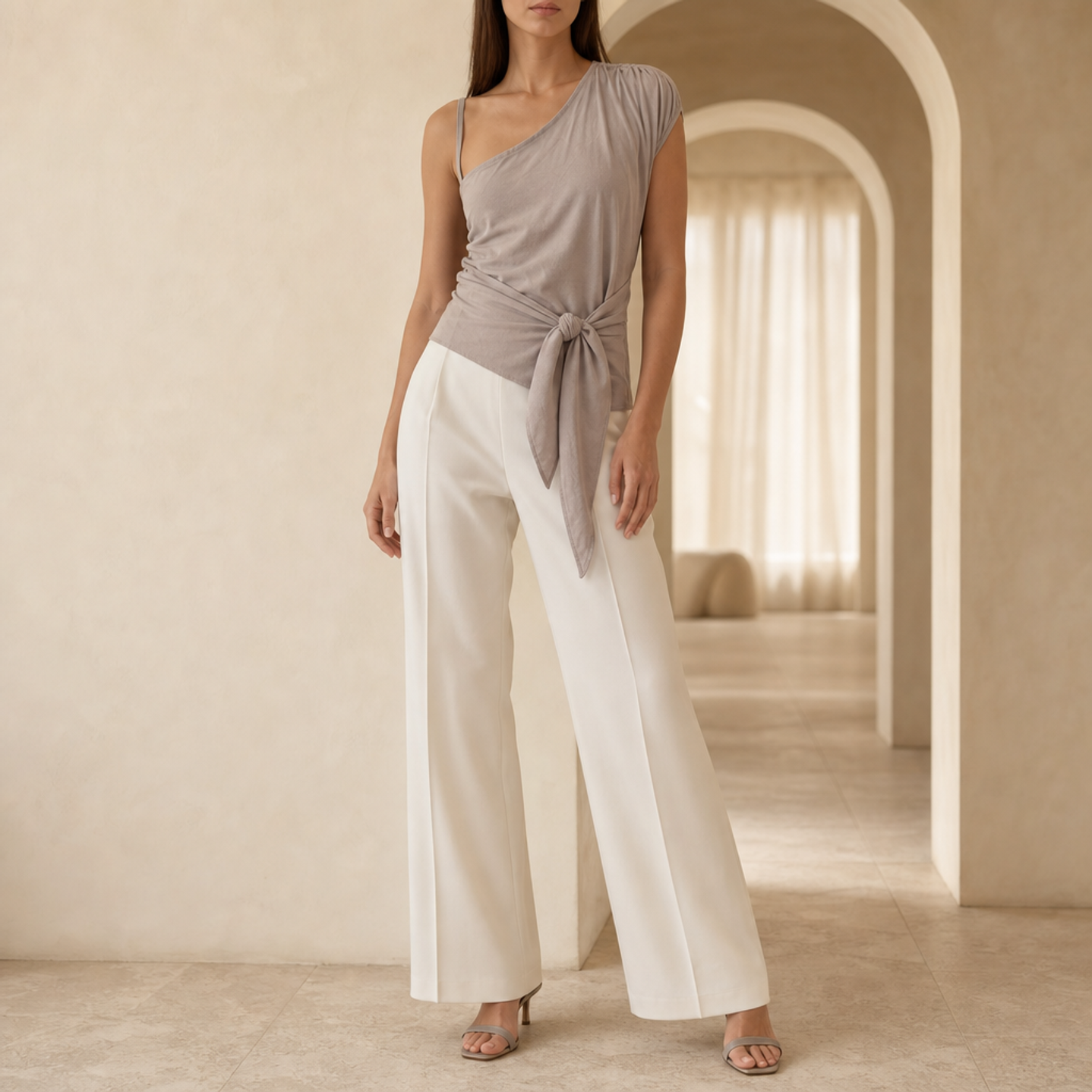 Mink brown satin button-front top by Lord & Taylor Heritage, front view