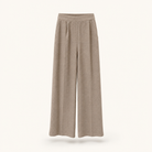 Taupe linen wide-leg trouser flat lay showing pressed center crease by Lord & Taylor Heritage