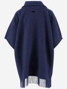 Navy cashmere cape by Ferragamo, back view showing silhouette