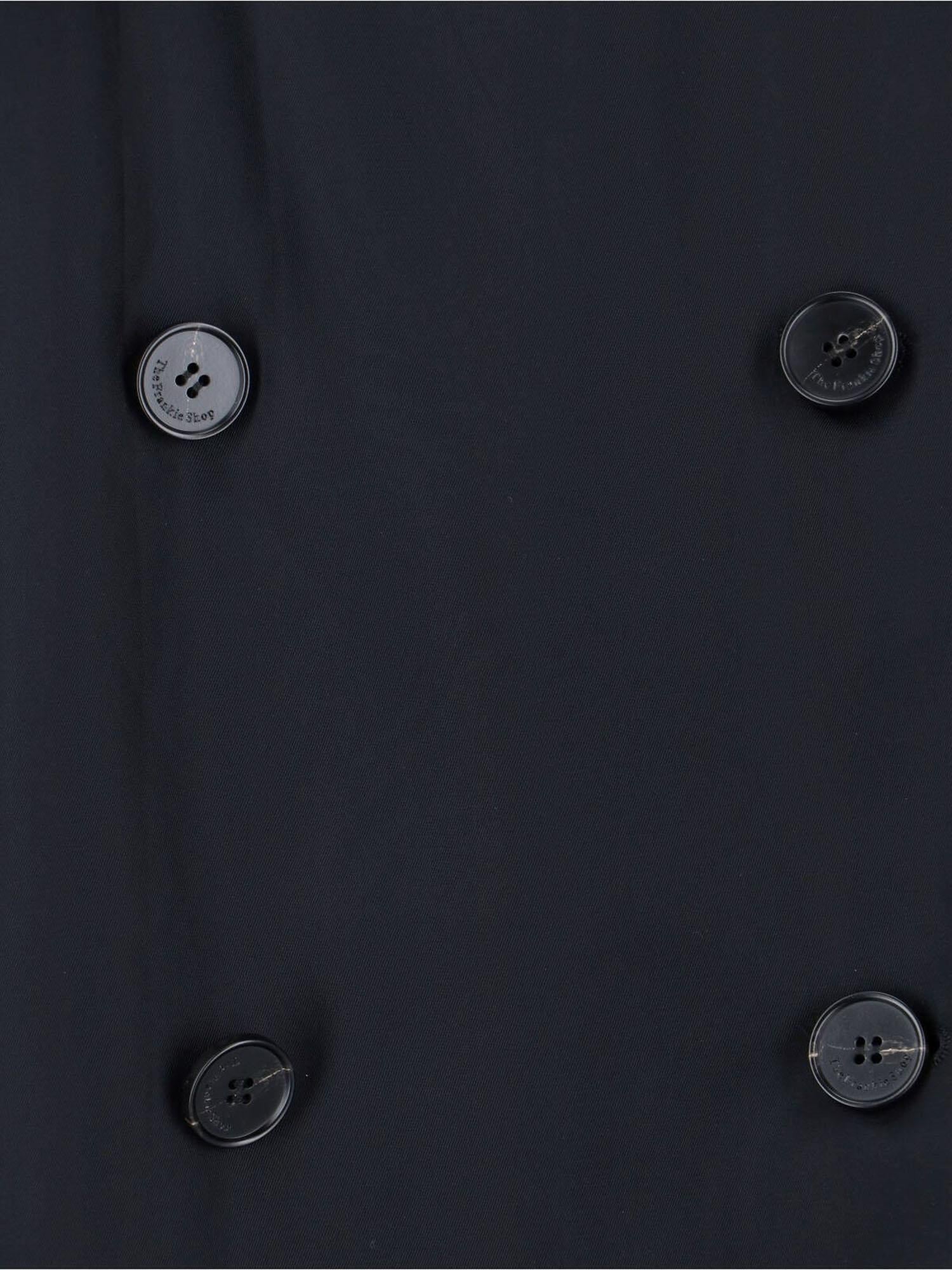 Dark grey Veyron coat showing side pockets and belt, side view by The Frankie Shop