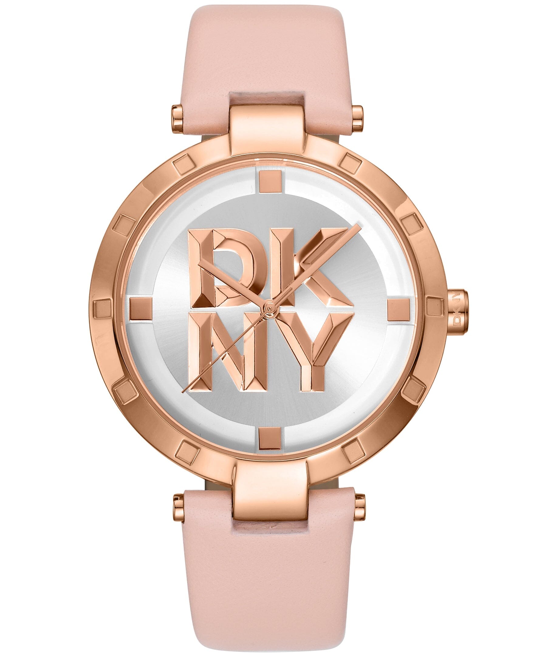 LOGO Essential Logo Silver White Dial Pink Leather Strap Women's Watch DKNY