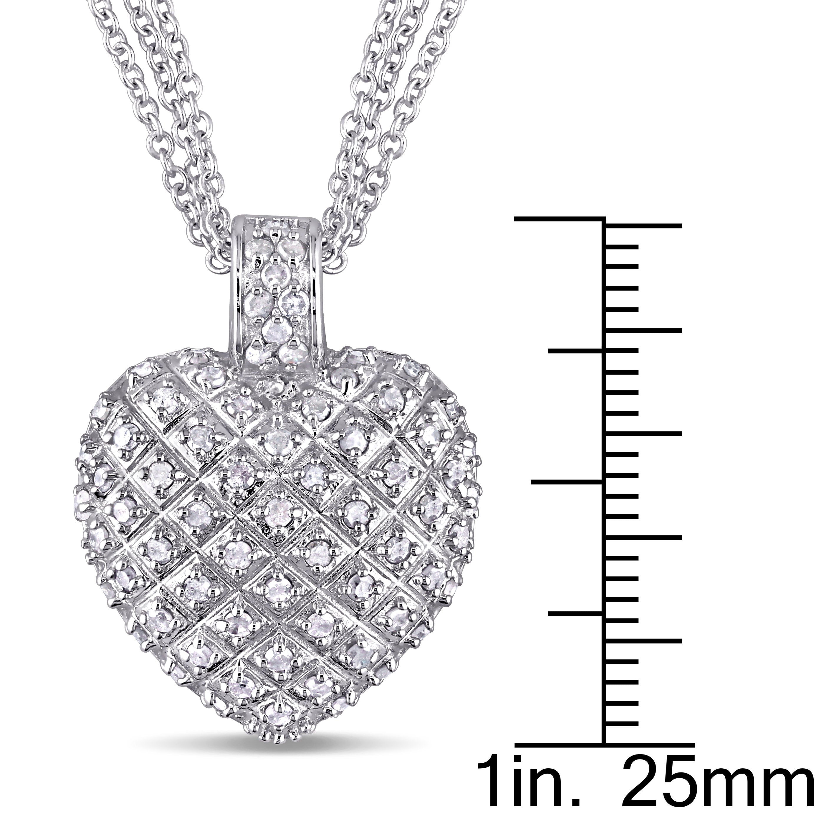 Sterling Silver 1 CT TW Diamond Heart Necklace with Triple Chain Jewelry Lord & Taylor