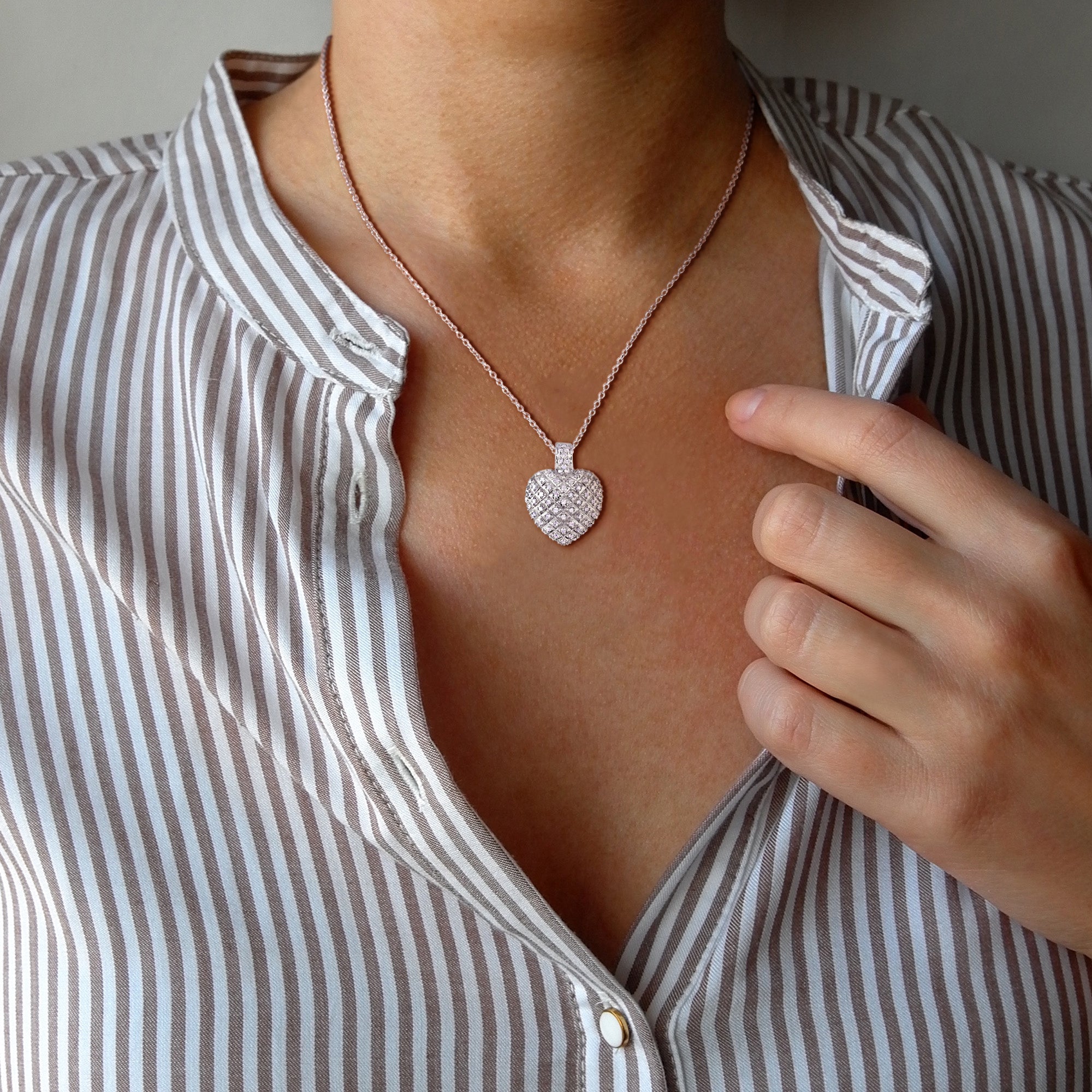 Sterling Silver 1 CT TW Diamond Heart Necklace with Triple Chain Jewelry Lord & Taylor