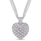 Sterling Silver 1 CT TW Diamond Heart Necklace with Triple Chain Jewelry Lord & Taylor