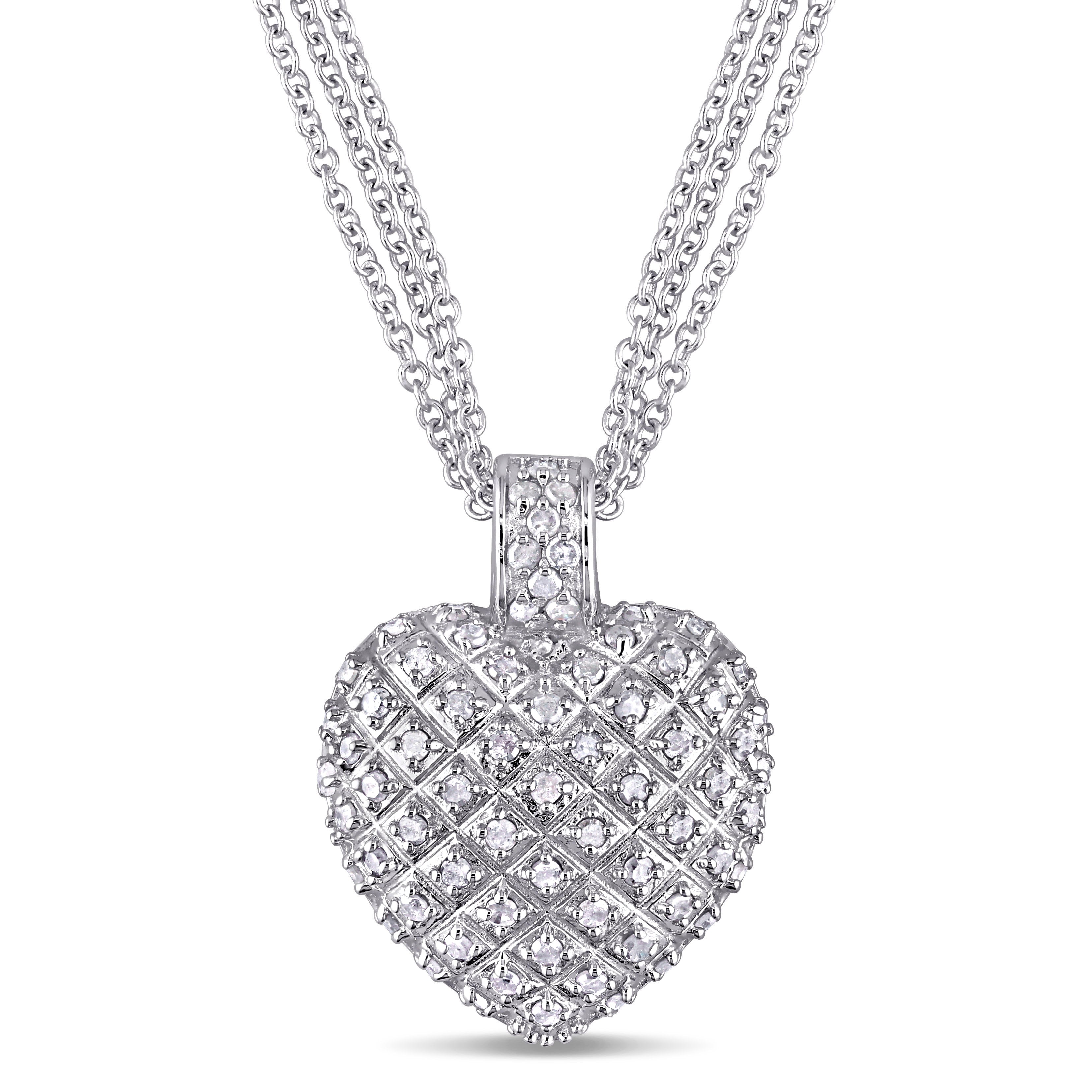 Sterling Silver 1 CT TW Diamond Heart Necklace with Triple Chain Jewelry Lord & Taylor