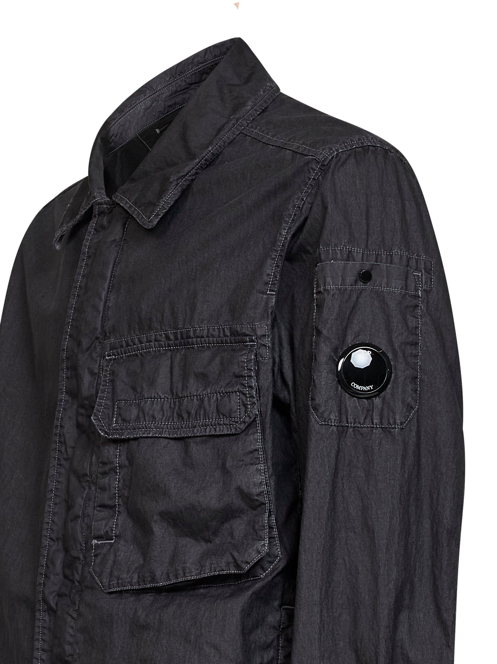 Black wax overshirt by C.P. Company with ventilation panel, back view
