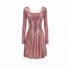 Rose gold pink sequined mini dress by Versace Jeans Couture, flat lay view
