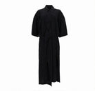 Black Lemaire asymmetrical midi dress, flat lay view
