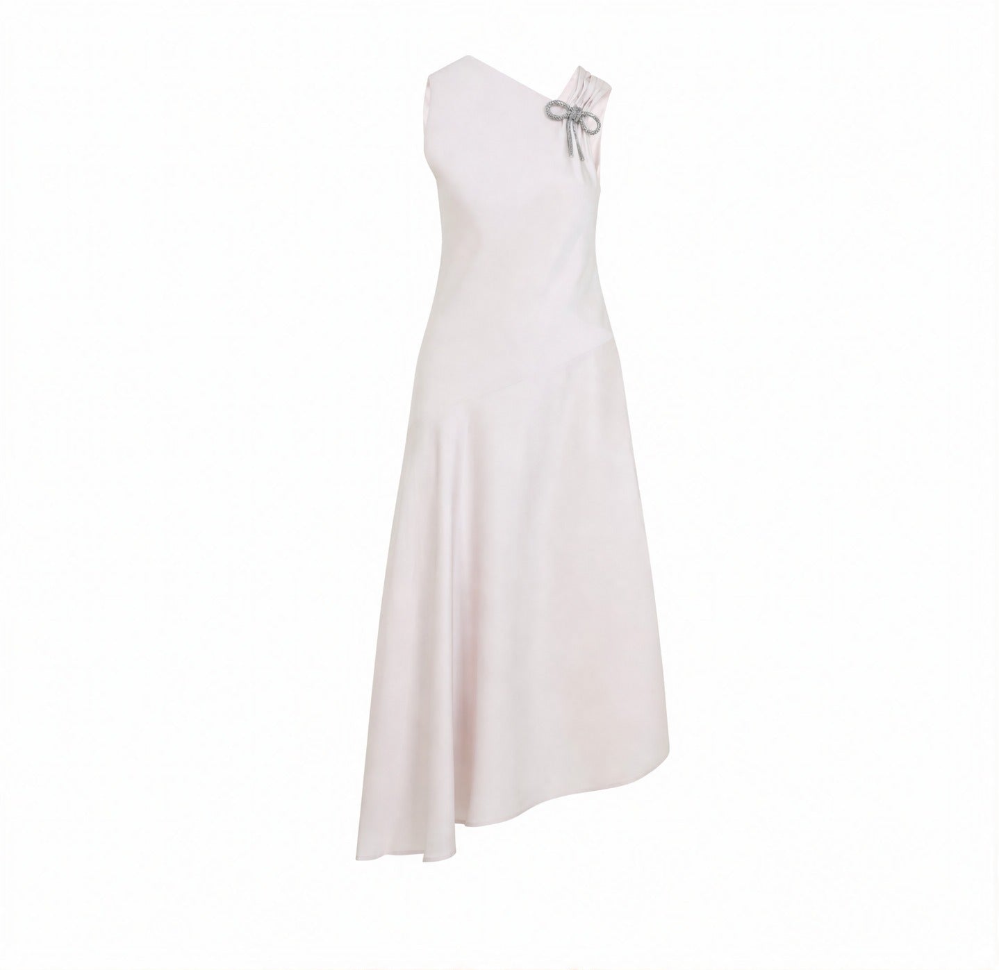 Pink asymmetric midi dress with one-shoulder neckline by Jil Sander, flat lay view