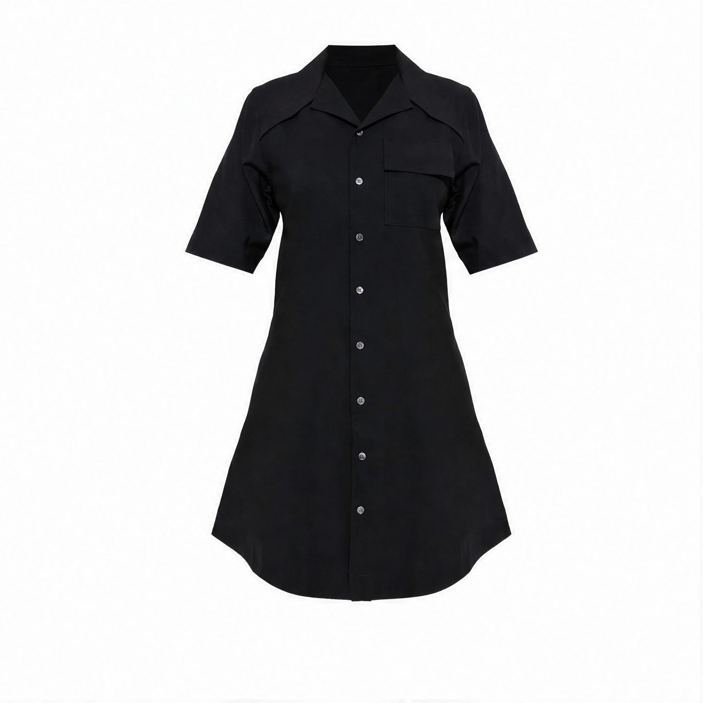 Black wool shirt dress by AMI Paris, flat lay product view