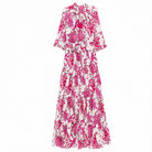 Pink and white floral tiered maxi dress by Samantha Sung, front view