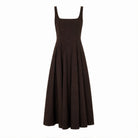 Brown STAUD Wells midi dress, flat lay product shot