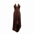 Brown Amen midi dress with gold chain detail, front flat lay by Amen