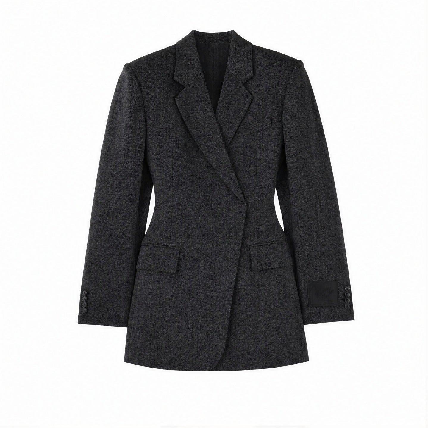 Black wool mini blazer dress by Alexander Wang, flat lay