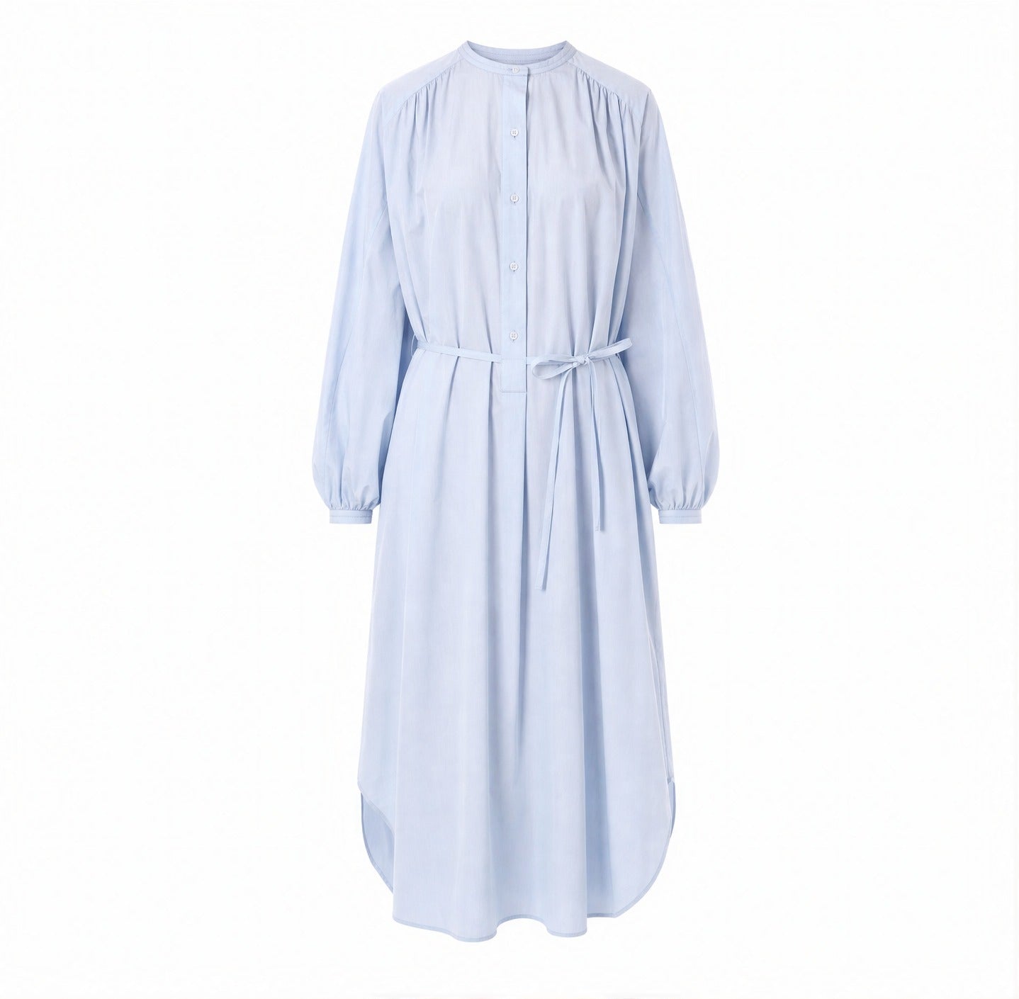 Light blue cotton poplin midi dress by LOULOU, flat lay view