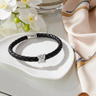 Diamond Accent Crossover Motif Braided Black Leather Men's Bracelet 14k White Gold Jewelry Lord & Taylor