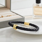Crossover Motif Braided Black Leather Cord Men's Bracelet 14k Yellow Gold Jewelry Lord & Taylor