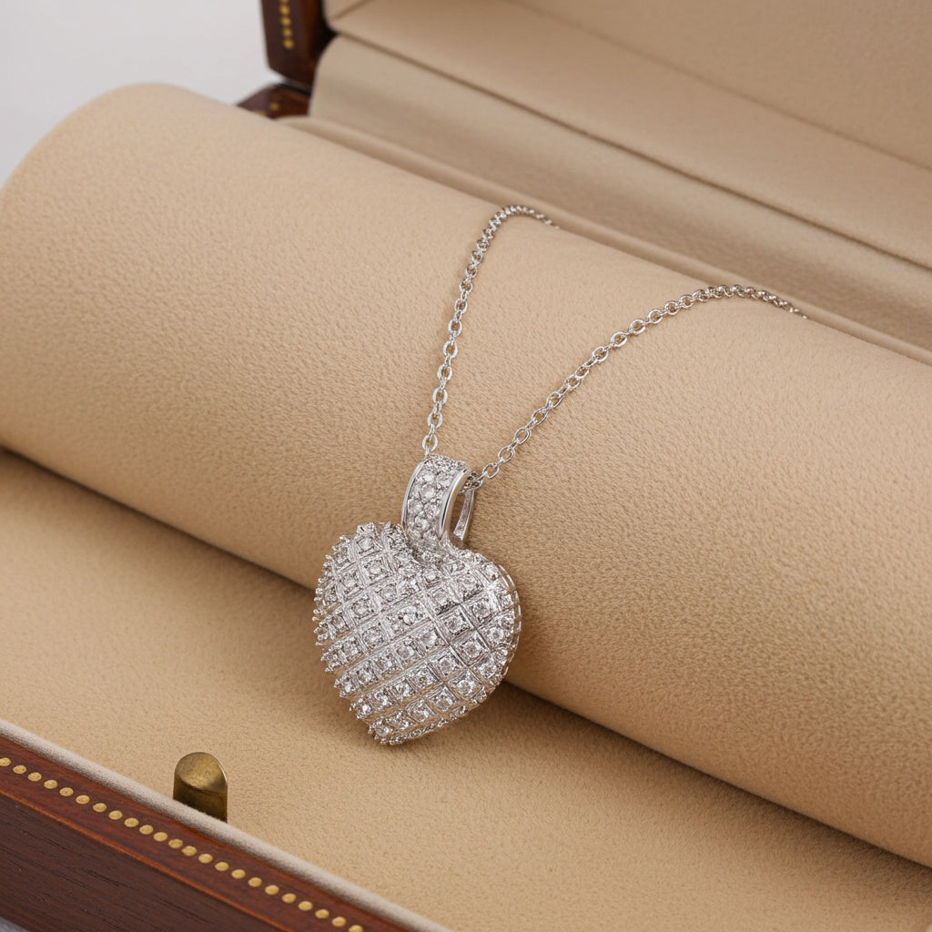 Sterling Silver 1 CT TW Diamond Heart Necklace with Triple Chain Jewelry Lord & Taylor
