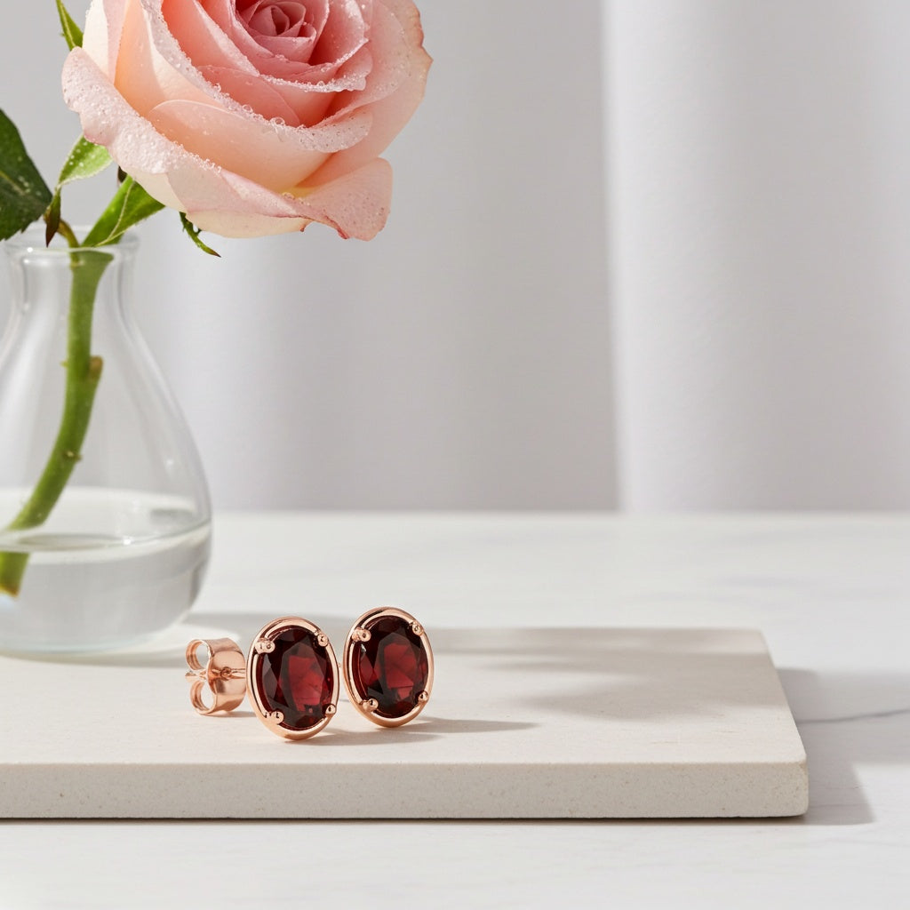 Oval Garnet Stud Earrings in 14k Rose Gold Jewelry Lord & Taylor