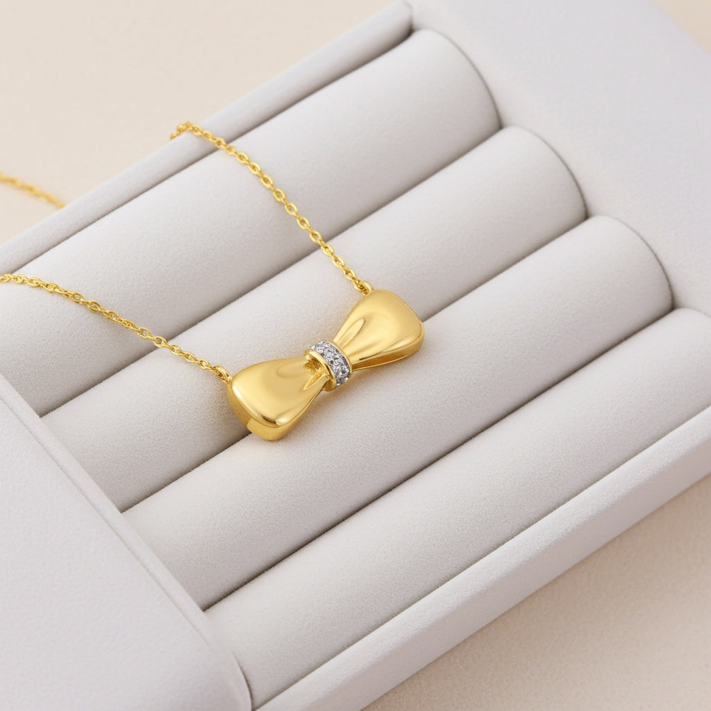 Diamond Accent Bow Necklace in 10k Yellow Gold Jewelry Lord & Taylor