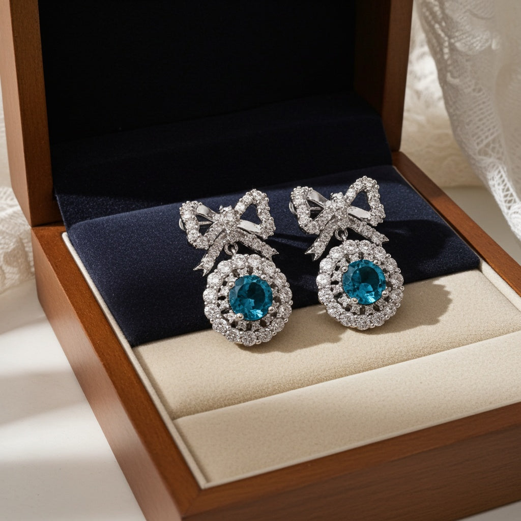 London Blue Topaz & White Topaz Halo & Bow Drop Earrings in Sterling Silver Jewelry Lord & Taylor