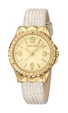 Women's Roberto Cavalli by Franck Muller Gold Quartz Calfskin Leather Strap Watch Roberto Cavalli by Franck Muller