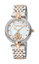Women's Roberto Cavalli by Franck Muller White MOP Two Tone Silver & Rose Gold Quartz Watch Roberto Cavalli by Franck Muller
