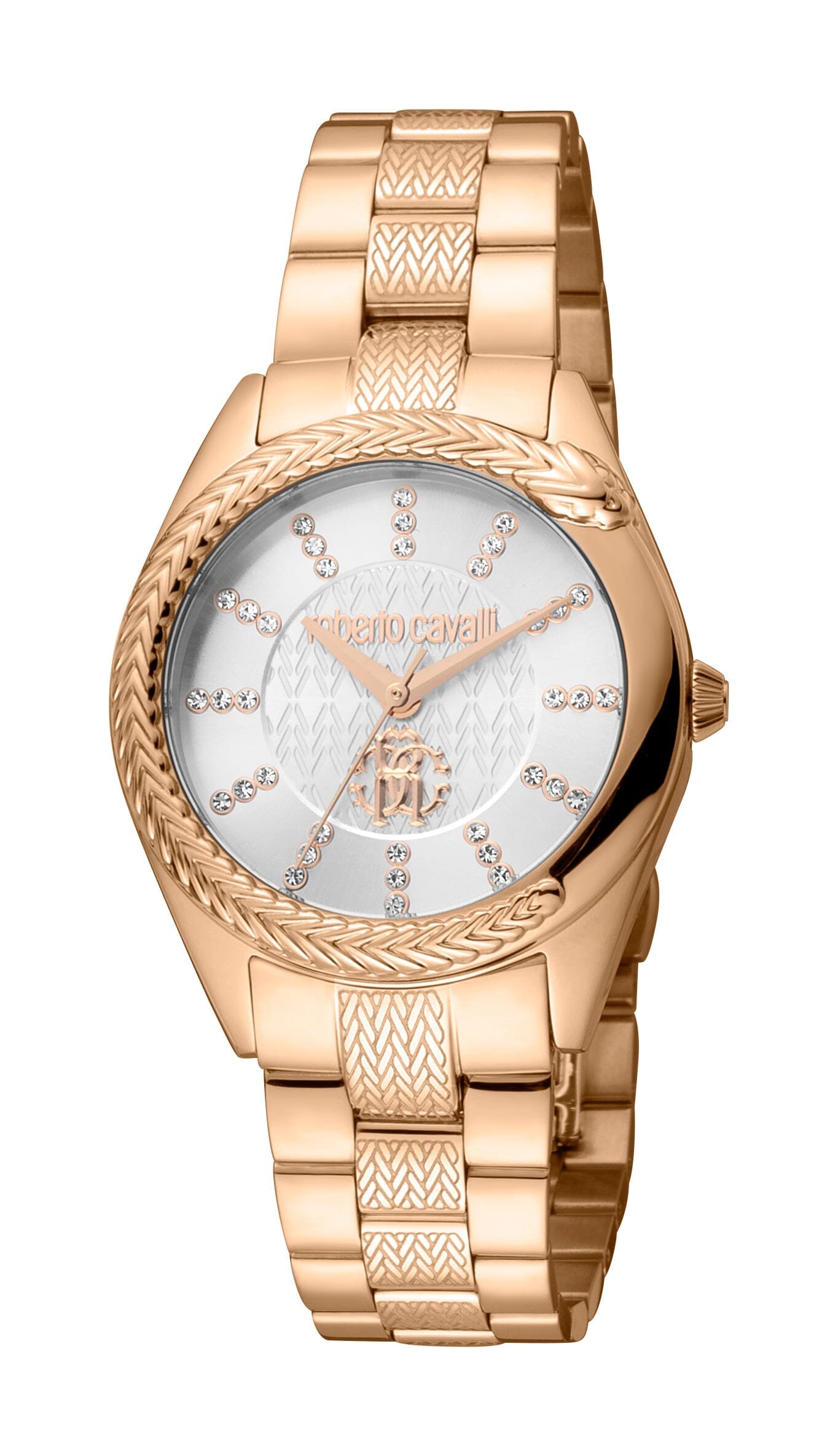 Women's Roberto Cavalli Snake Core Silver Dial Rose Gold Quartz Watch Roberto Cavalli