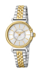 Women's Roberto Cavalli Snake Core Silver & White MOP Two Tone Silver & Gold Quartz Watch Roberto Cavalli