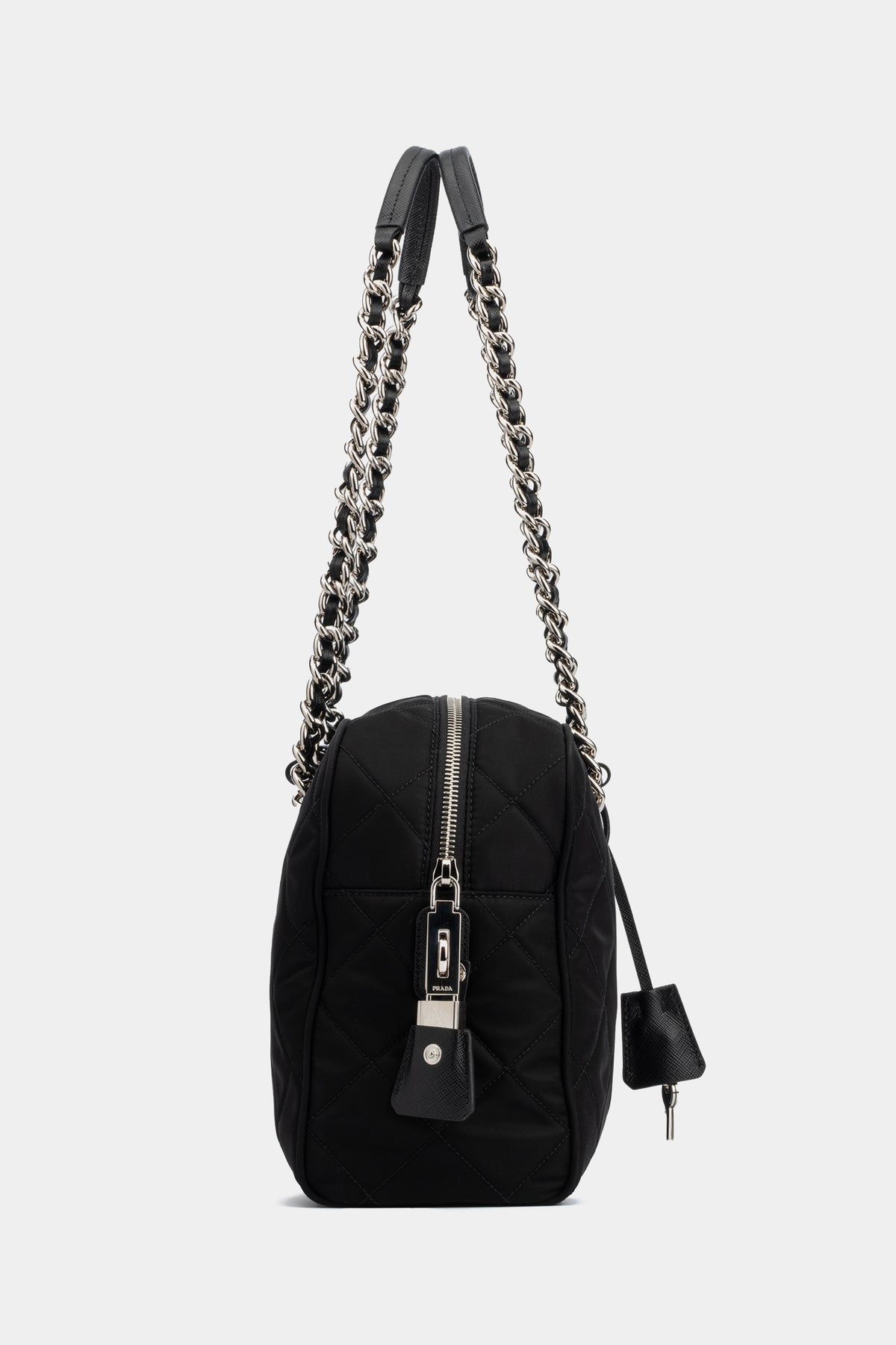 Prada Midnight Black Quilted Tessuto Chain Designer  