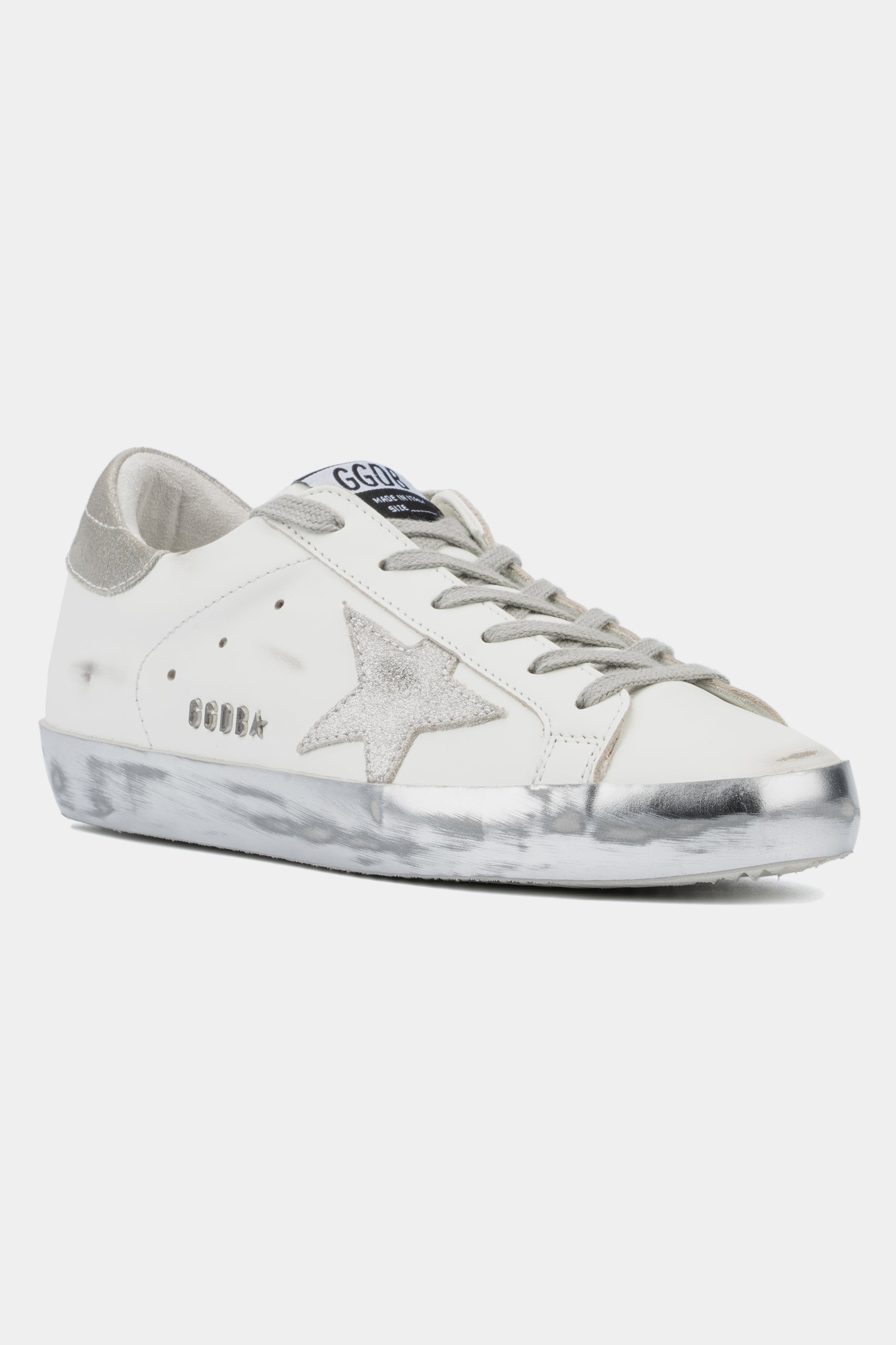 Golden Goose - Women's Super-Star with Silver Sparkle Foxing and Metal Stud Lettering, Woman, Size: 38