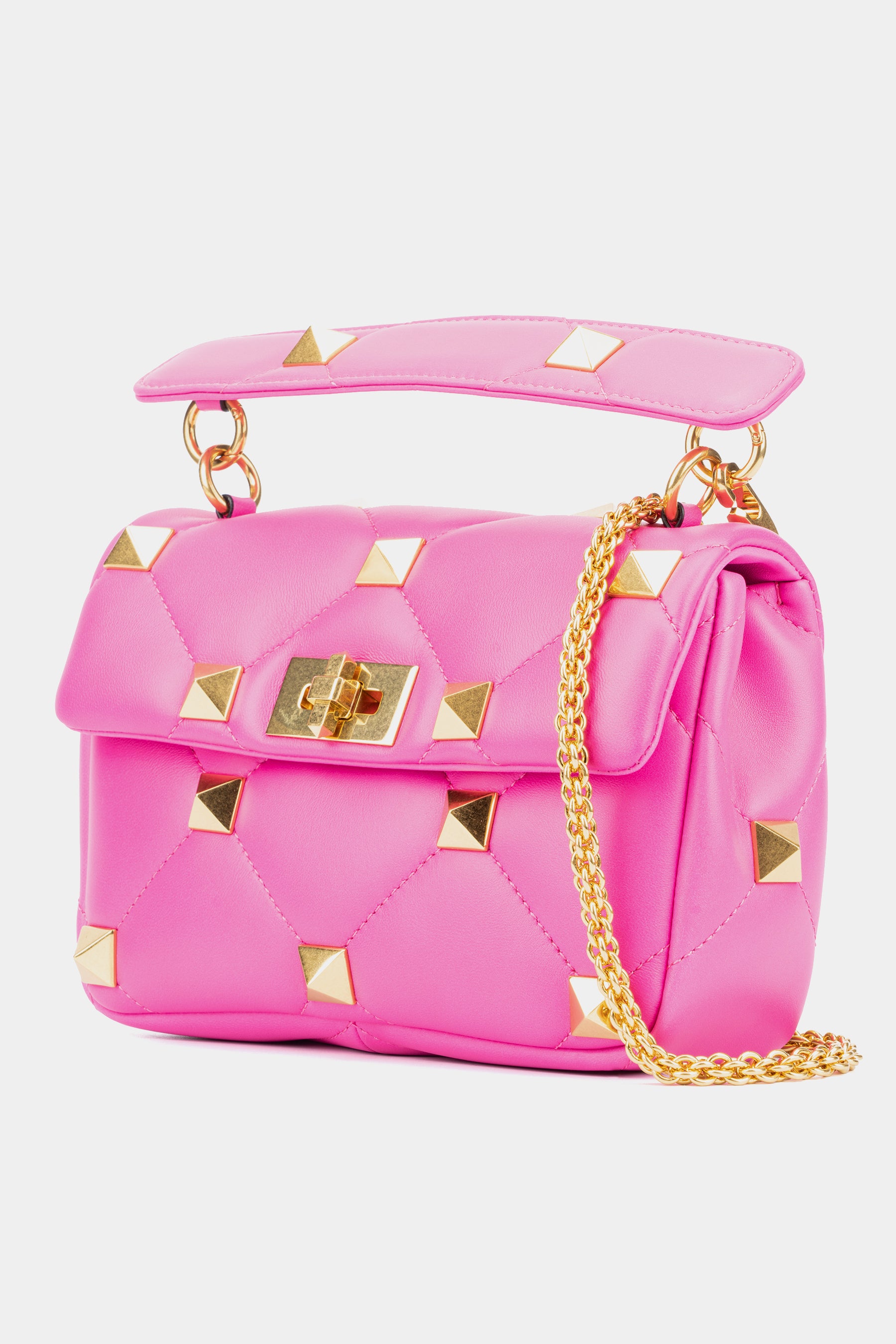 Roman Stud Medium Embellished Leather Shoulder Bag in Pink
