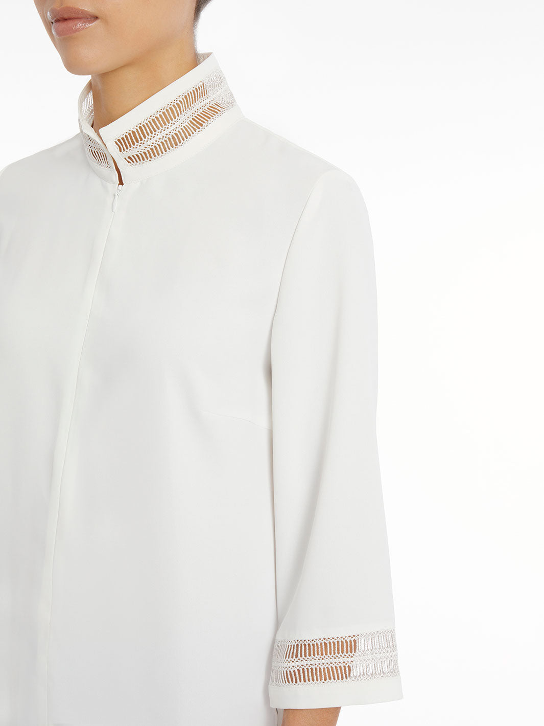 Ming Wang Lattice Trim Crepe de Chine Tunic - White XL